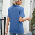 Nadorine Short Sleeve Polo T Shirts Pleated V Neck Tee