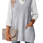 Stylish V-neck Sweater Knit Vest with Pocket (US Only)