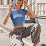 Nadorine Crop Tops Short Sleeve Slim Fit Basic T Shirts