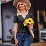 Nadorine Tunic Tops V Neck Loose Fit Short Sleeve Shirt (DE Only)