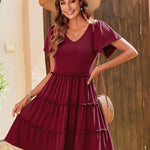 Nadorine Summer Tiered Mini Dress with Pockets Ruffle Sleeve Dress
