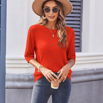 Nadorine Loose Short Sleeve Tunic Tops Crochet Knit Pullover Sweater