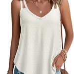 Nadorine Flowy Strap Eyelet Embroidery Sleeveless Casual Tank Top