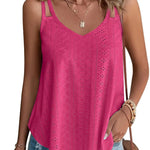 Nadorine Flowy Strap Eyelet Embroidery Sleeveless Casual Tank Top