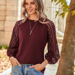 Nadorine Elegant Blouse Long Sleeve Crew Neck T Shirt (DE Only)