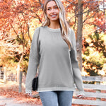 Nadorine Crewneck Pullover Long Sleeve Knit Side Slit Sweater
