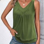 Nadorine Tank Tops Loose Fit V Neck Ruched Sleeveless Tops