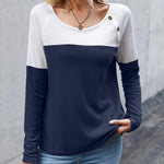 Nadorine Women Waffle Knit Shirts Long Sleeve Colorblock Tee