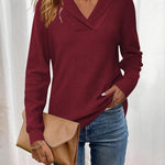 Nadorine Sweaters for Women Long Sleeve Shirts V Neck Knit Pullover