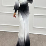 Julieta Gradient Print Boat Neck Off Shoulder Gem Detail Slit Gown Maxi Dress