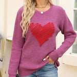 Nadorine Casual Heart Round Neck Pullovers Long Sleeve Sweaters