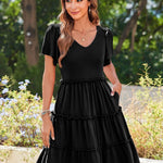 Nadorine Summer Tiered Mini Dress with Pockets Ruffle Sleeve Dress