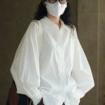 Casual Loose Puff Sleeves Solid Color Lapel Blouses