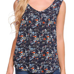 Floral V Neck Pleated Flowy Tank Top - Nadorine (Us Only)