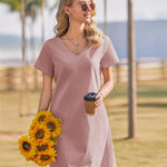 Nadorine Damen Baumwolle Kleider Casual mit Taschen A-Linie Einfarbig (DE Only)