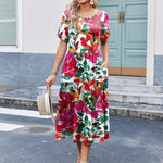 Nadorine Midi Floral Flutter Short Sleeve Casual Dresses with Pockets