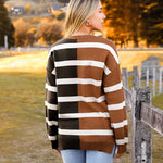 Nadorine Striped Oversized Sweater Color Block Loose Pullover Top