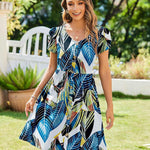 Zeagoo Womens Floral Pleated Button Down Petal Mini Dress