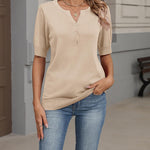 Nadorine Casual V Neck Short Sleeve Knit Sweater (US Only)