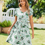 Zeagoo Womens Floral Pleated Button Down Petal Mini Dress