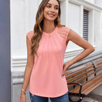 Nadorine Women's Lace Cap Sleeve Tops Pleated Tank Tops