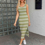 Nadorine Striped Knit Dress Casual Bodycon Side Slit Sundress