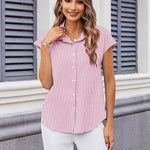 Nadorine Button Down Shirts Cap Sleeve V Neck Casual Blouses Tops