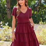 Nadorine Summer Tiered Mini Dress with Pockets Ruffle Sleeve Dress