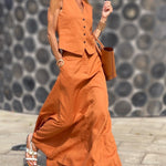 Two-Piece Set Sleeveless V-Neck Crop Top and Midi Flared Skirt Suits