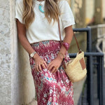 Resort Style Unique Print Pleated Elastic Waist Maxi Skirt