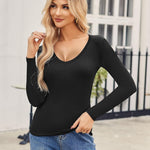 Nadorine 2 Pack Women's Long Sleeve V Neck Slim Fit T Shirts