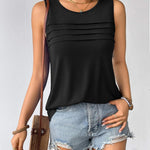 Nadorine Tank Top Blouses Scooped Neck Pleated Front Shirts