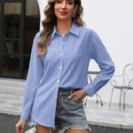 Nadorine Button Down Shirts Loose Fit Striped Long Sleeve Fall Blouse