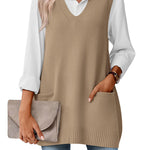 Stylish V-neck Sweater Knit Vest with Pocket (US Only)