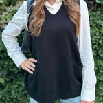 Stylish V-neck Sweater Knit Vest with Pocket (US Only)