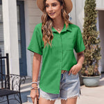 Nadorine Short Sleeve Button Down Shirt Casual Loose Fit Blouses