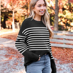 Nadorine Crewneck Pullover Long Sleeve Knit Side Slit Sweater