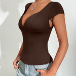 Zeagoo Womens Sexy Deep V Neck Tops Short Sleeve Shirts