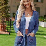 Nadorine Women 2024 Lightweight Crochet Cardigan Long Sleeve Open Front Knit Sweater Summer Kimono Cover Up with Pockets