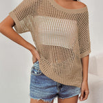 Nadorine Short Sleeve Crochet Sweater Tops