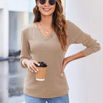 Nadorine Long Sleeve Shirts for Women V Neck Casual Sweaters
