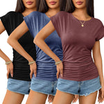 Zeagoo Womens T Shirts Cap Sleeve Ruched Tops Tee Blouse