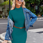 Nadorine Women's Bodycon Dress Long Sleeve Slim Fit Turtleneck Dress