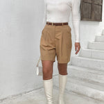 Nadorine Shorts Casual Elastic High Waist Wide Leg Short Trousers (DE Only)
