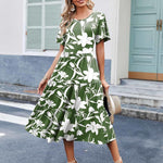 Nadorine Midi Floral Flutter Short Sleeve Casual Dresses with Pockets