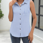 Nadorine Sleeveless Button Down Shirts V Neck Solid Tank Tops