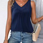 Nadorine Tank Tops Loose Fit V Neck Ruched Sleeveless Tops