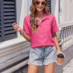 Nadorine Short Sleeve Button Down Shirt Casual Loose Fit Blouses