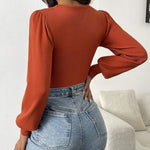 Nadorine Women Long Puff Sleeve Sweater Slim Fit Ribbed Knit Bodysuit