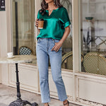 Satin Silk Blouse Tops - Nadorine (Us Only)